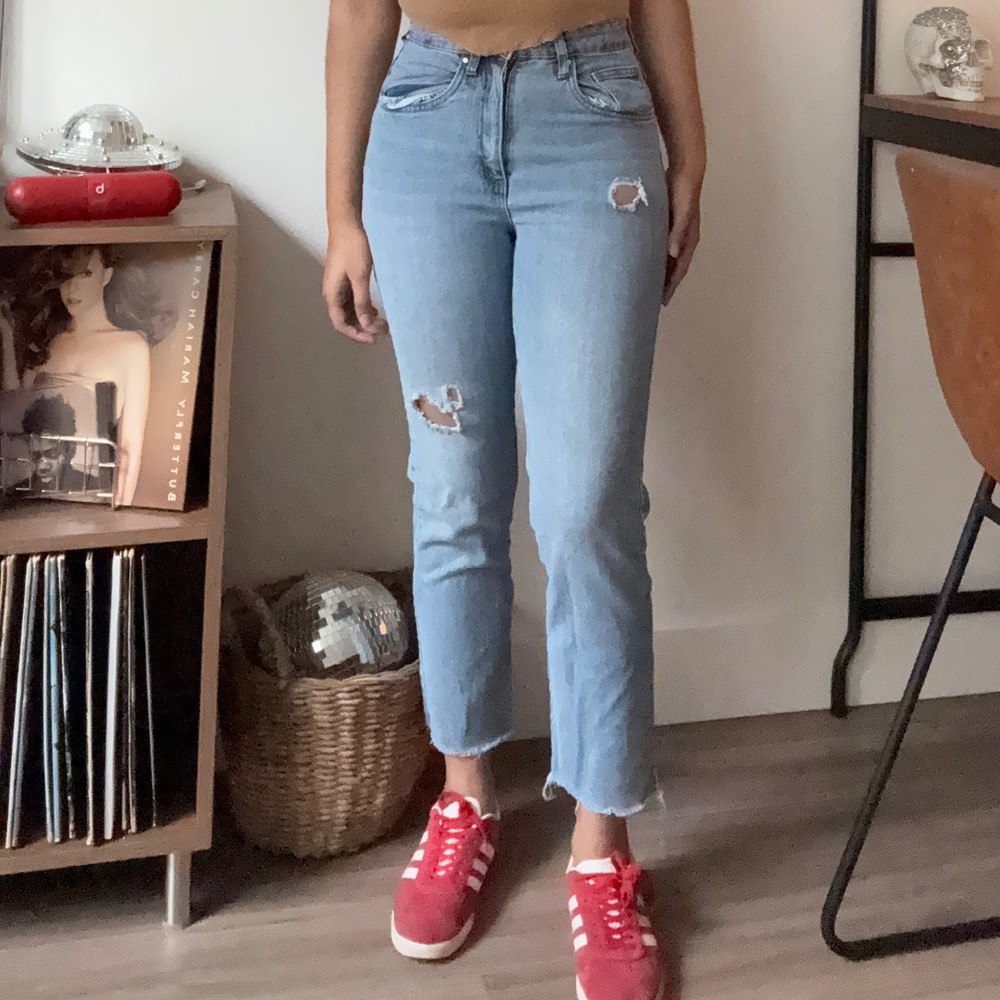 Cotton On Straight Stretch Light Wash Ripped Crop Denim Jeans Size 8
